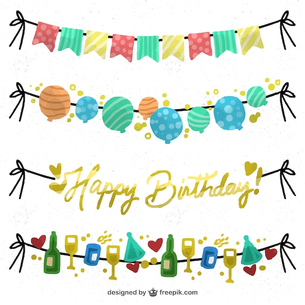 Free vector collection of colorful garlands ready for birthdays