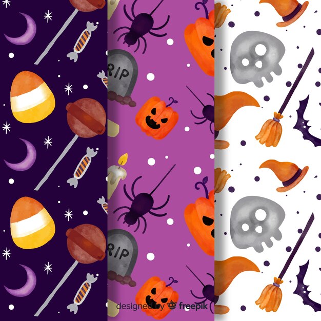 Collection of colorful hand drawn halloween pattern