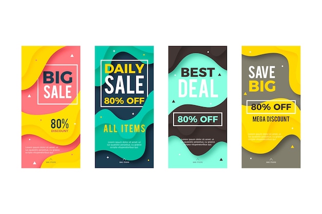 Collection of colorful instagram sale stories with fluid effect