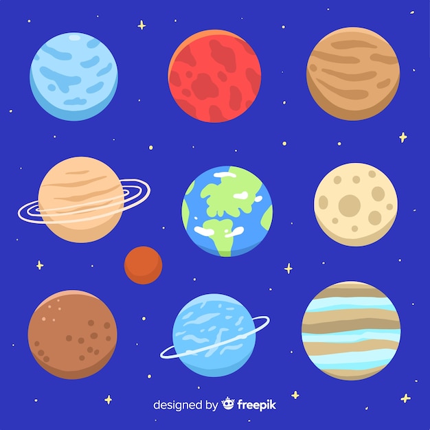 Free vector collection of colorful milky way planets