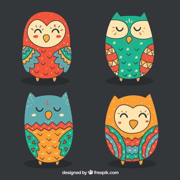Free Vector collection of colorful owls
