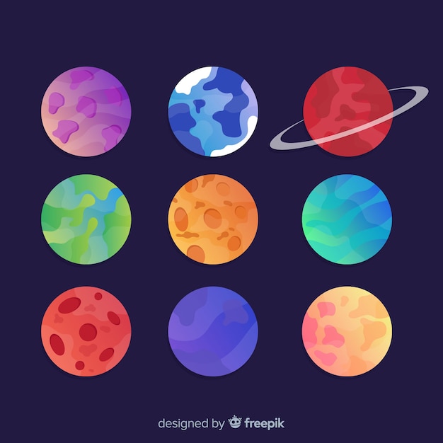 Collection of colorful solar system planets