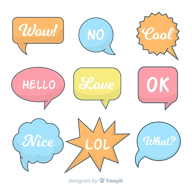 Collection of colorful speech bubbles with different expressions
