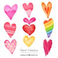 Free vector collection of colorful watercolor hearts