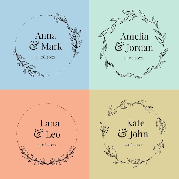 Collection of colorful wedding monograms