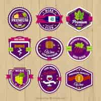 Free vector collection of colorful wine stickers