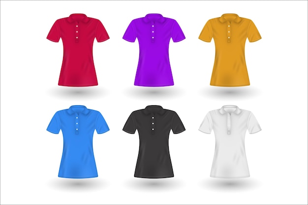 Free vector collection of coloured polo shirts with shadows