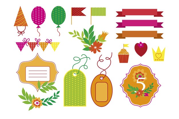 Free vector collection of colourful birthday scrapbook