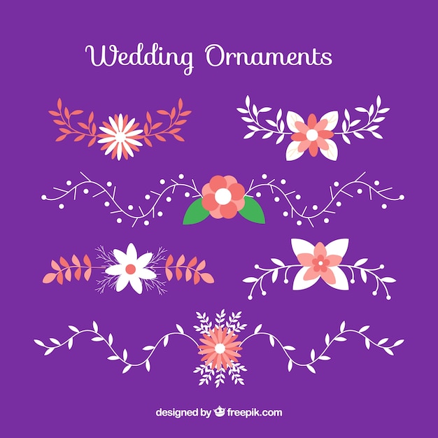 Collection of colourful flat wedding ornaments