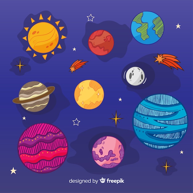 Collection of colourful milky way planets