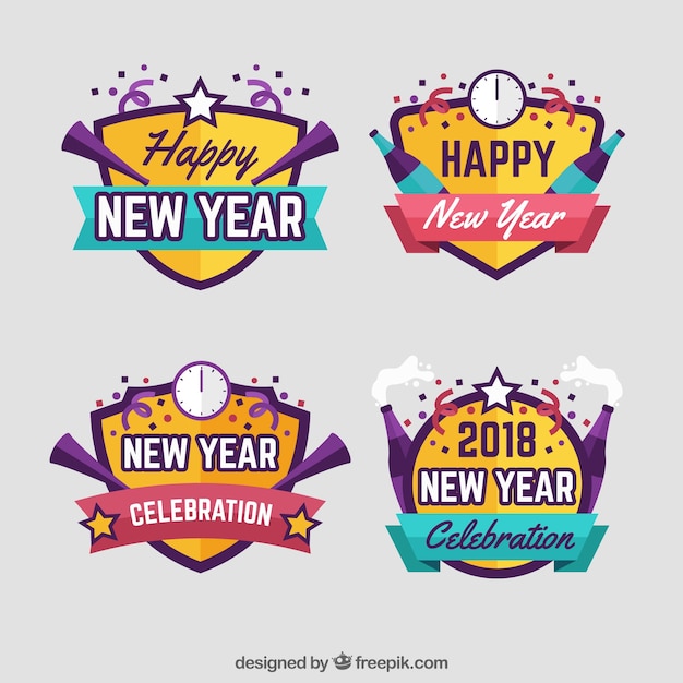 Collection of colourful new year badges