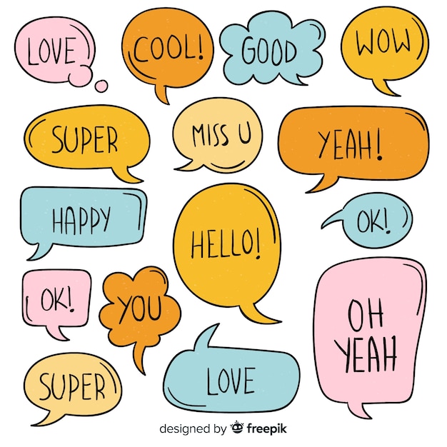Collection of colourful speech bubbles with different expressions