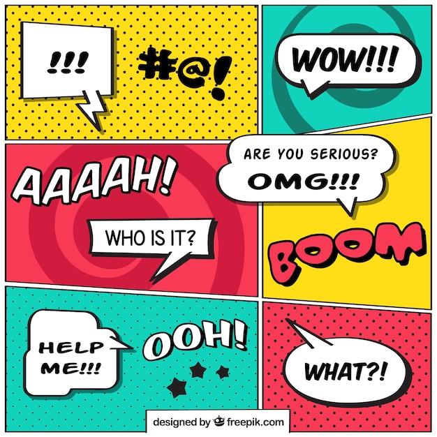 Free vector collection of comic vignettes with speech balloons