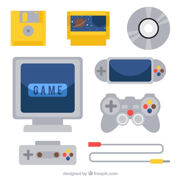 Collection of consoles and elements in flat design