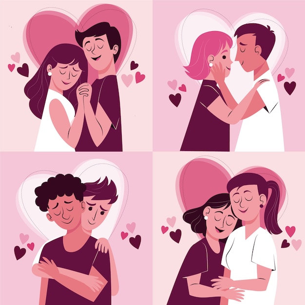 Free vector collection of couples in love with hearts