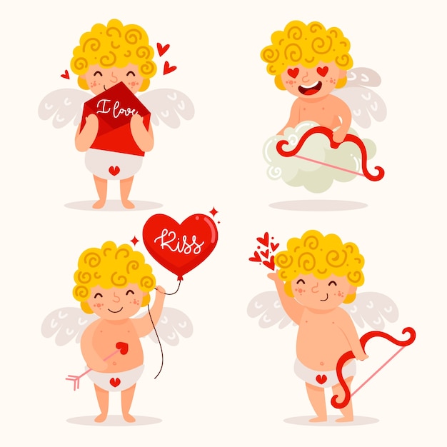 Free vector collection of cupid character hand drawn style