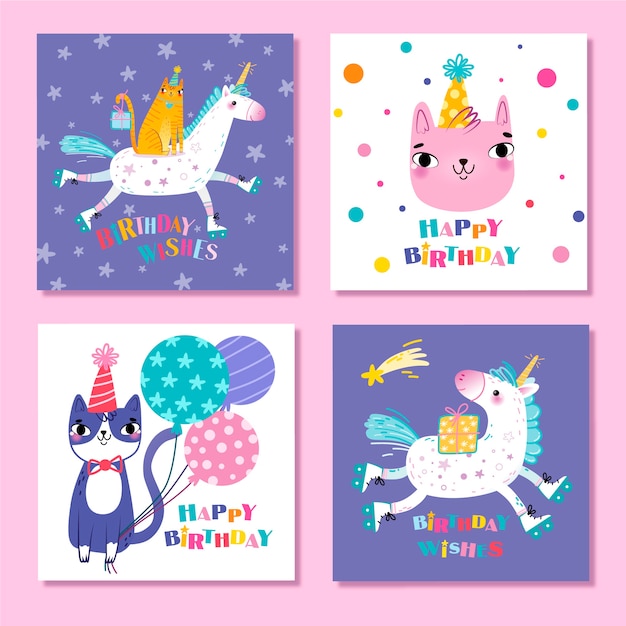 Free vector collection of cute animals birthday cards