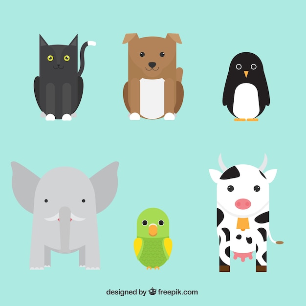 Collection of cute animals in flat design