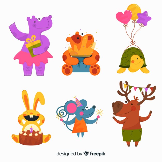 Collection of cute animals ready for birthday party