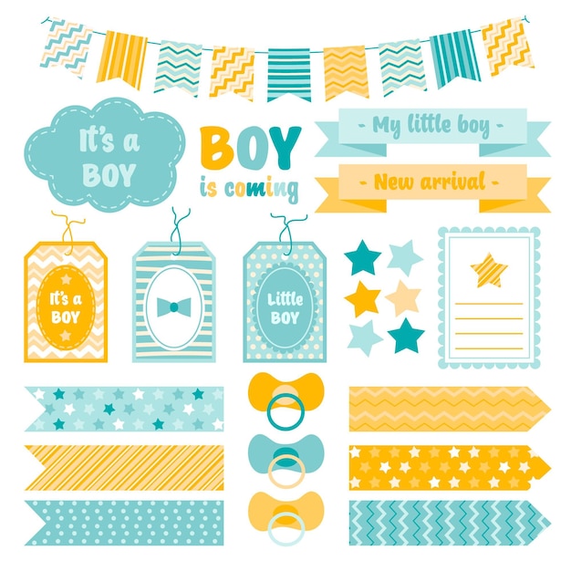 Collection of cute baby shower scrapbook elements