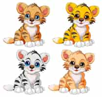 Free vector collection of cute baby tiger cartoon characters