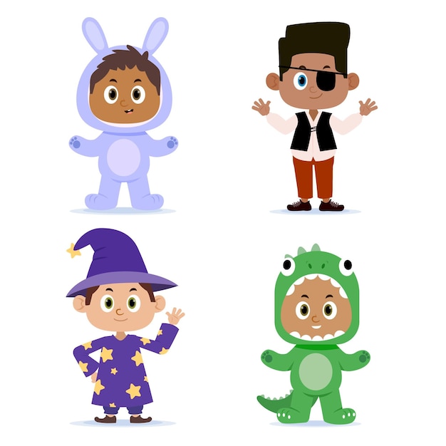 Collection of cute cartoon carnival kids