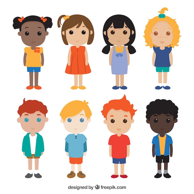 Collection of cute children in flat design