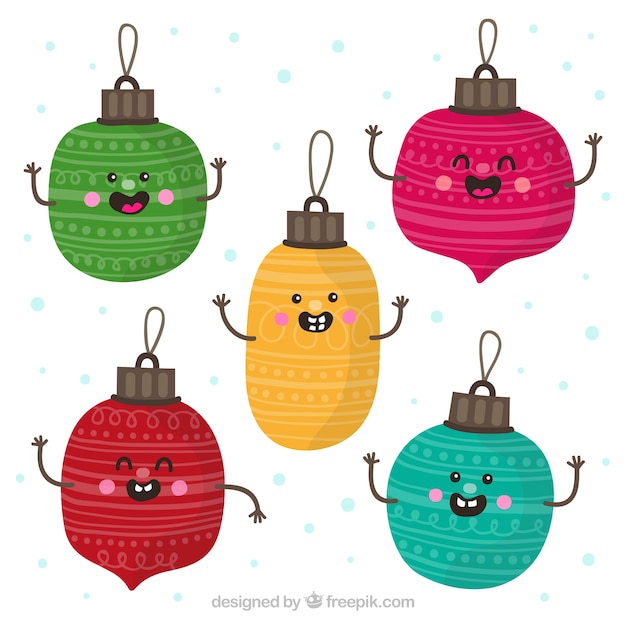 Collection of cute christmas baubles in cartoon style