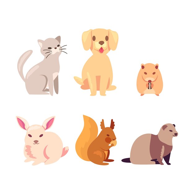 Collection of cute different pets