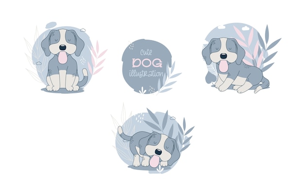 Free vector collection of cute dogs cartoon animals. vector illustration.