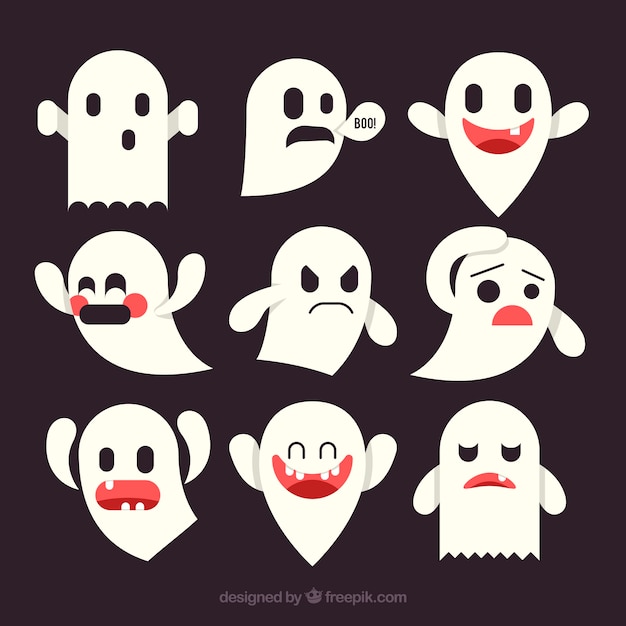 Free vector collection of cute halloween ghosts