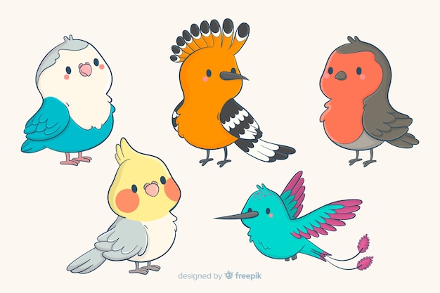 Collection of cute hand drawn birds