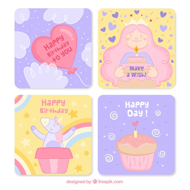 Free vector collection of cute hand drawn birthday cards
