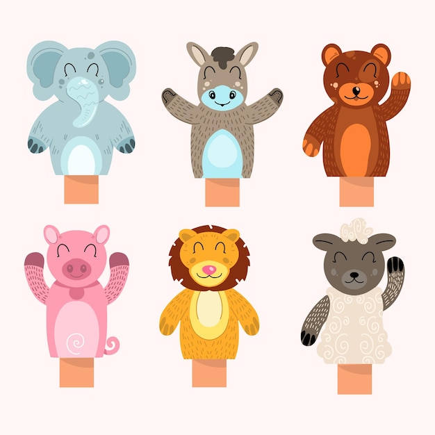 Collection of cute hand puppets for children