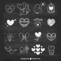 Free vector collection of cute hearts on blackboard