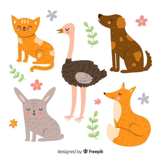 Collezione di simpatici animali illustrati