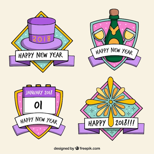 Collection of cute new year badges