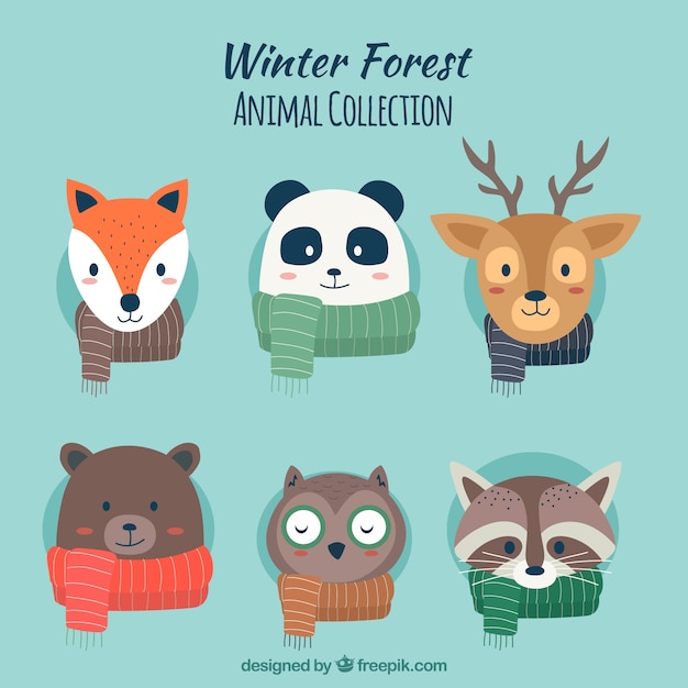 無料ベクター 冬の動物のかわいいコレクション