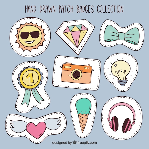 Collection of cute patches on a gray background