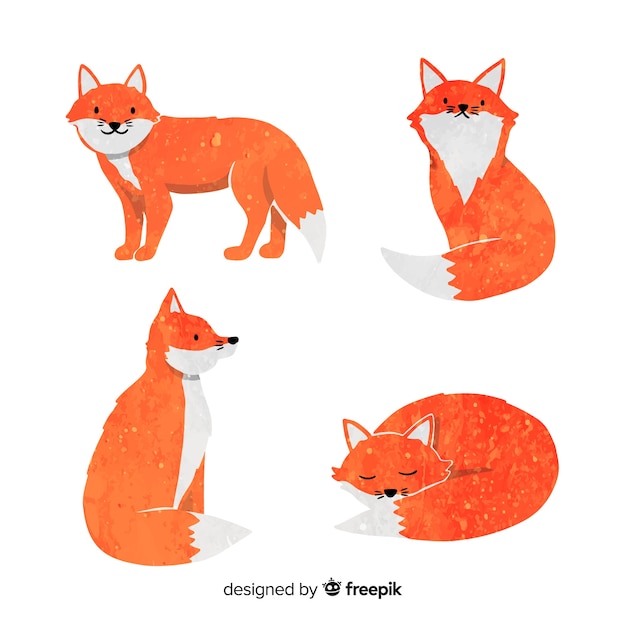 Free vector collection of cute watercolor foxes