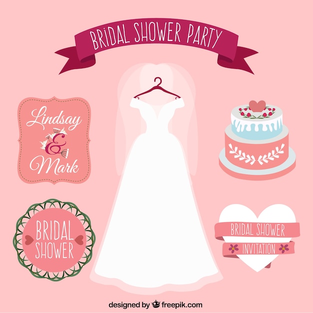 Collection of cute wedding dress and party elements – Free Vector Download
