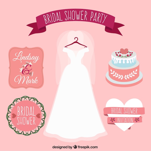 Collection of cute wedding dress and party elements