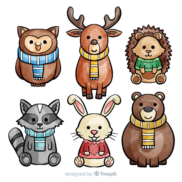 Collection of cute winter animales