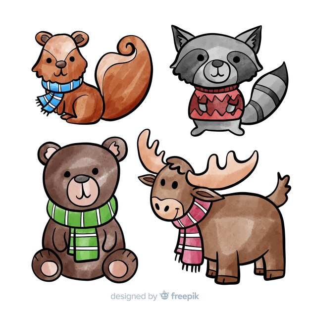 Collection of cute winter animales