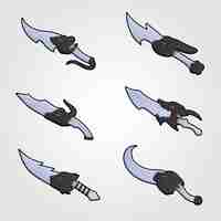 Free vector collection of decoration weapon for games. set of silver cartoon knives.