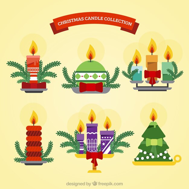 Vettore gratuito collezione di candele decorative nel design piatta