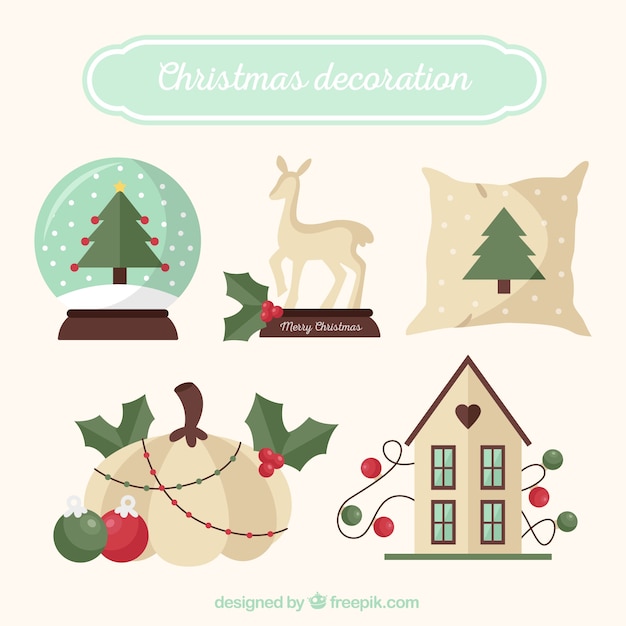 Free vector collection of decorative christmas elements in retro style