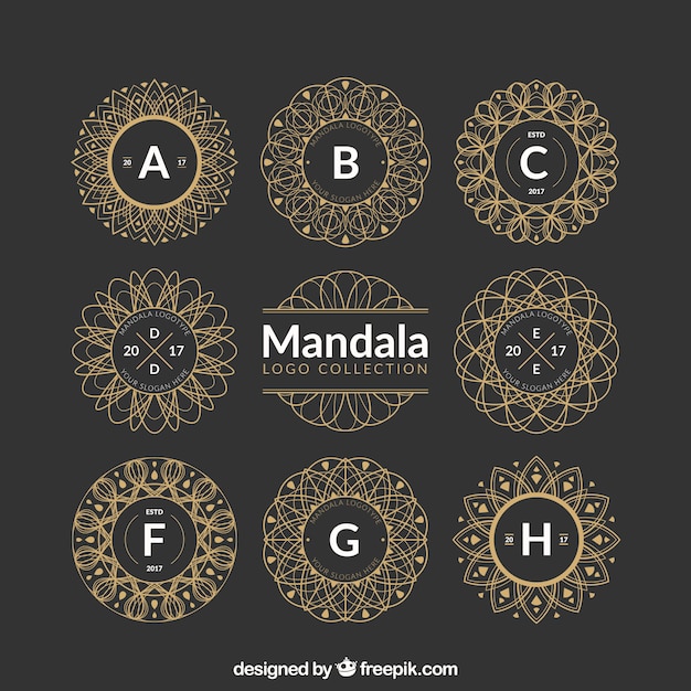 Collection of decorative golden mandalas