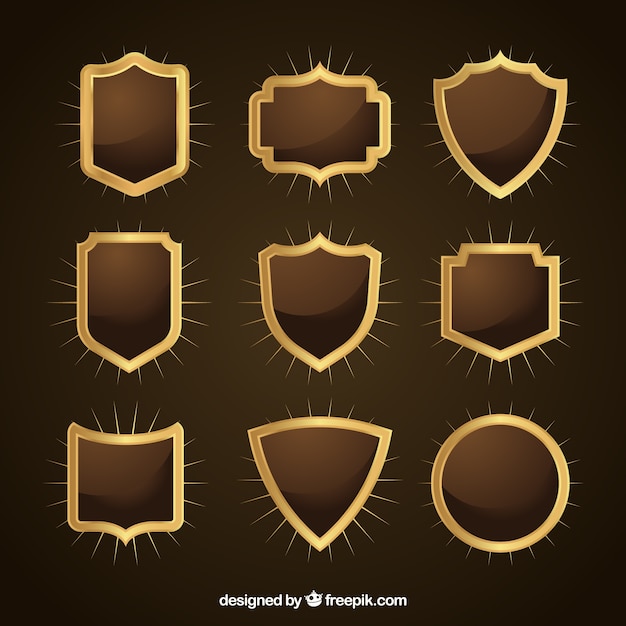 Collection of decorative golden shields