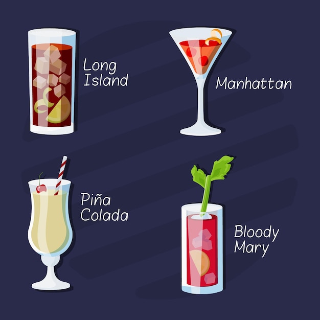 Collection of delicious drawn cocktails